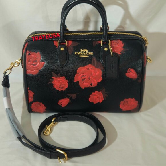 Rowan Large Satchel Bag With Floral Print CCE27 Black Red Packed - Picture 4 of 16